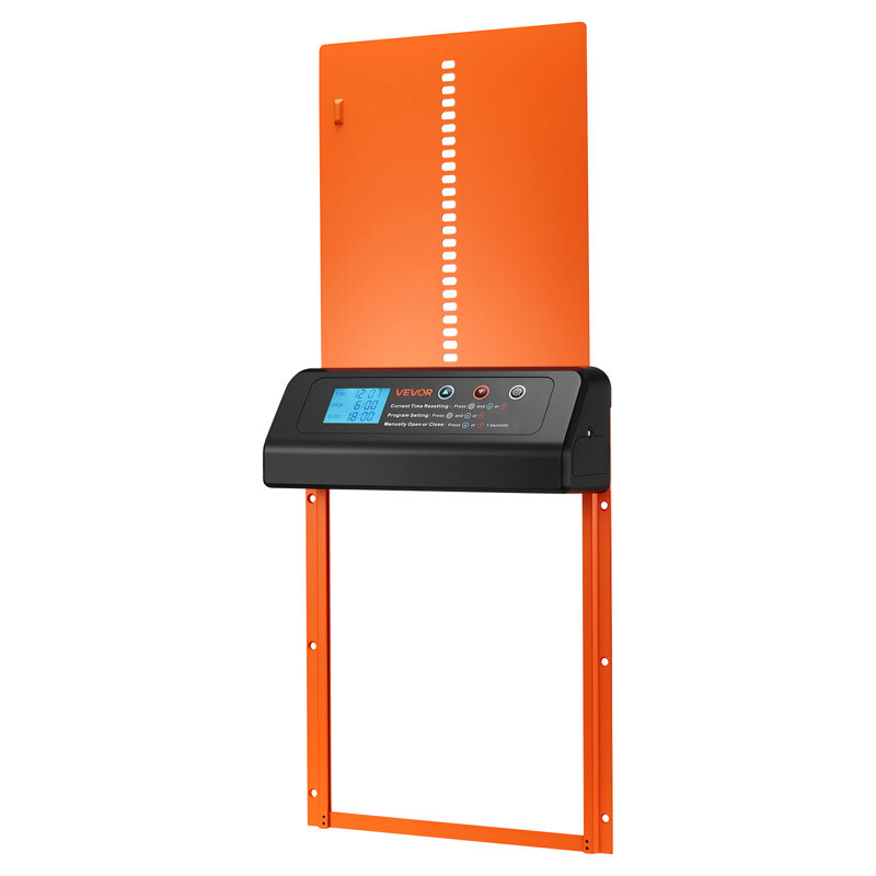 Porte de poulailler automatique, porte de poulailler à pile avec minuterie et réglage manuel, sécurité anti-pincement, alliage d'aluminium durable, ouvre-barrière Chick Run avec fermeture étanche, orange