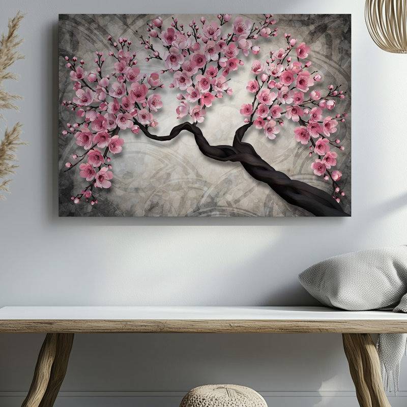 Reproduction d'art sur toile représentant un arbre à fleurs de cerisier méticuleusement conçu, H 20 po x l 20 po