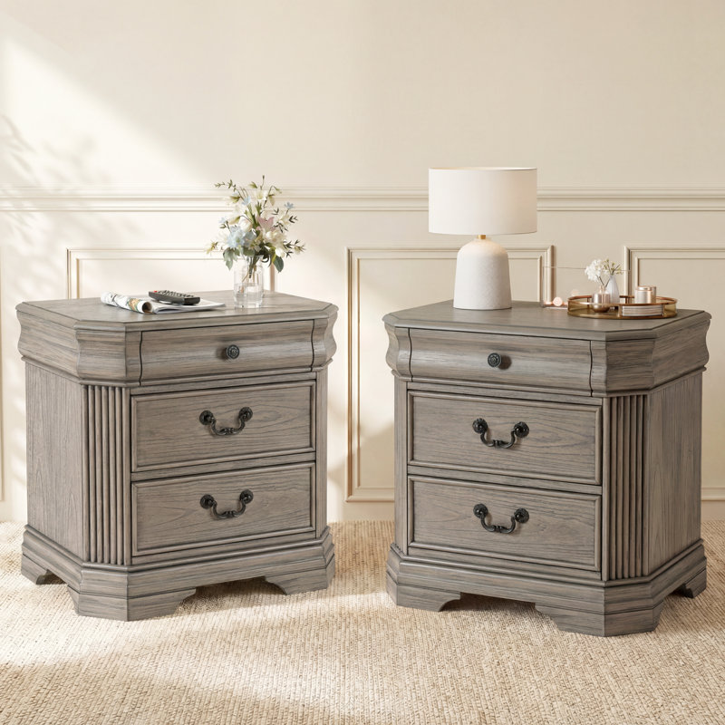 Ensemble de 2 tables de chevet avec 2 tiroirs et plateau coulissant, Gris