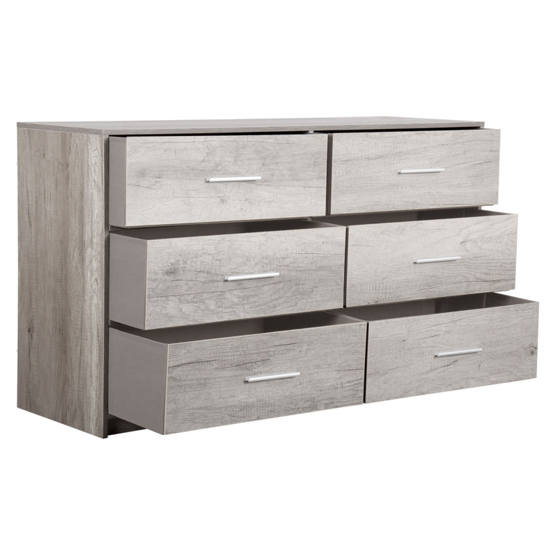 Commode 6 tiroirs avec grands tiroirs en tissu, gris