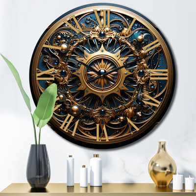 Horloge murale sceau antique or et bleu sarcelle