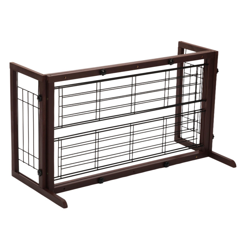 Barrière d'intérieur autoportante en pin pour chien pour portes et escaliers de 38 à 71 po, grillage métallique, solution fonctionnelle de confinement stable pour animaux de compagnie