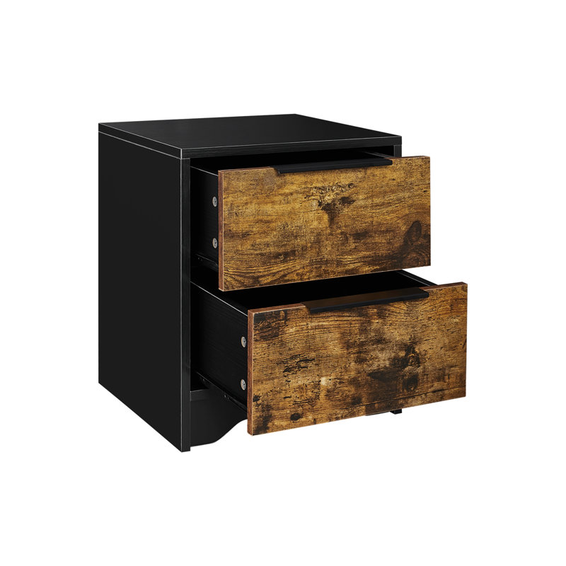 Black Wooden Nightstand with Two Drawers for Bedrooms and Other Places., Brown