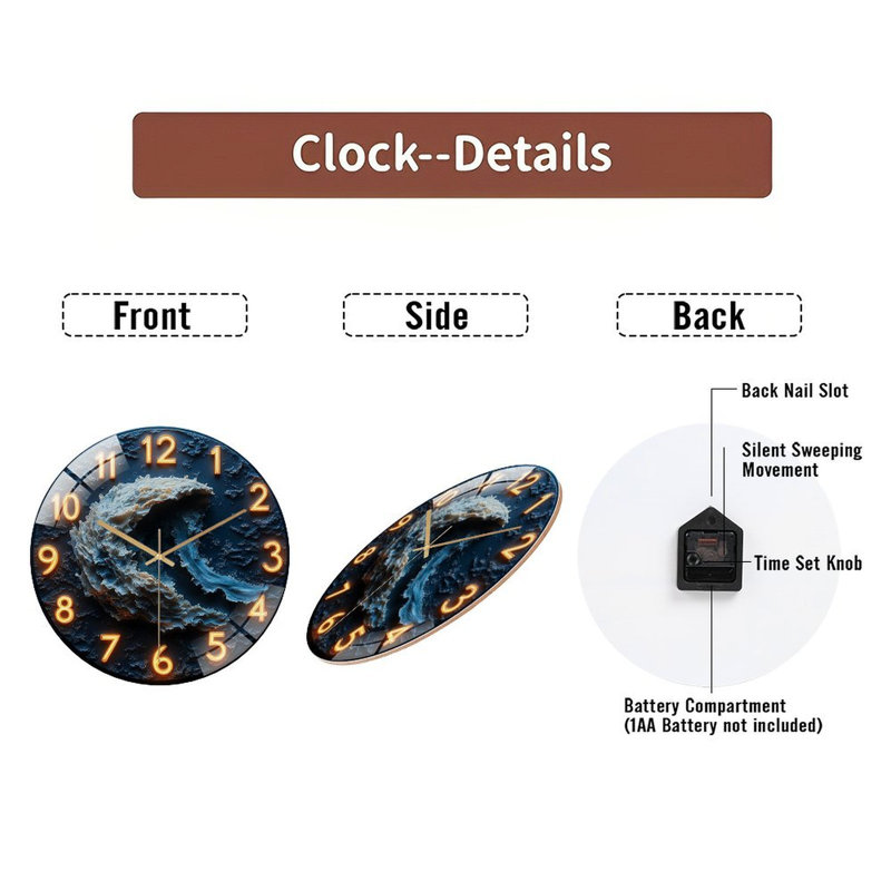 Horloge murale en verre 12 po
