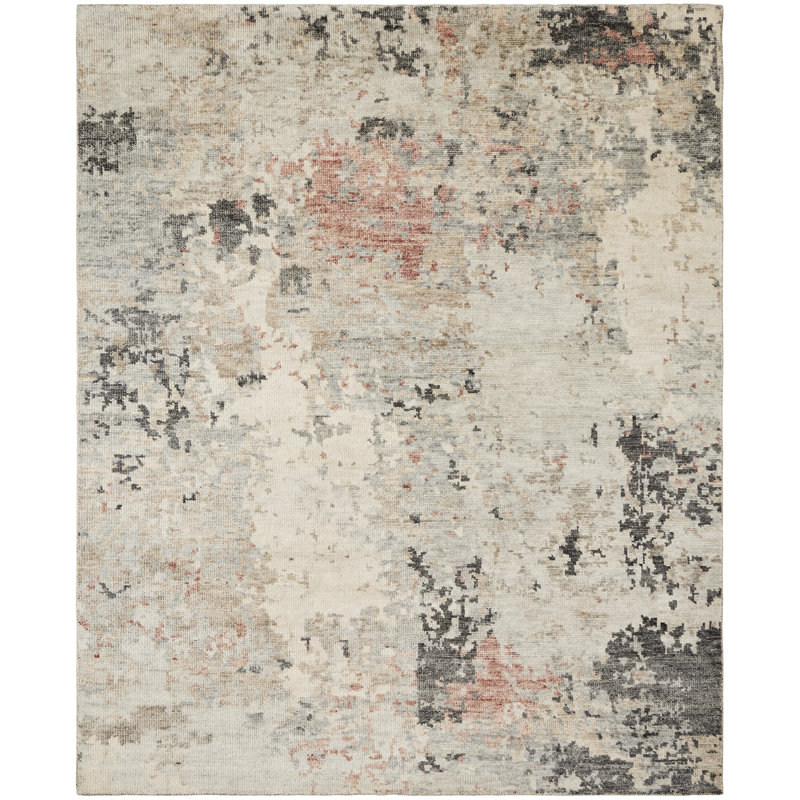 Dushore Hand Knotted Wool Abstract Area Rug in Gray, Rectangle 2' x 3'