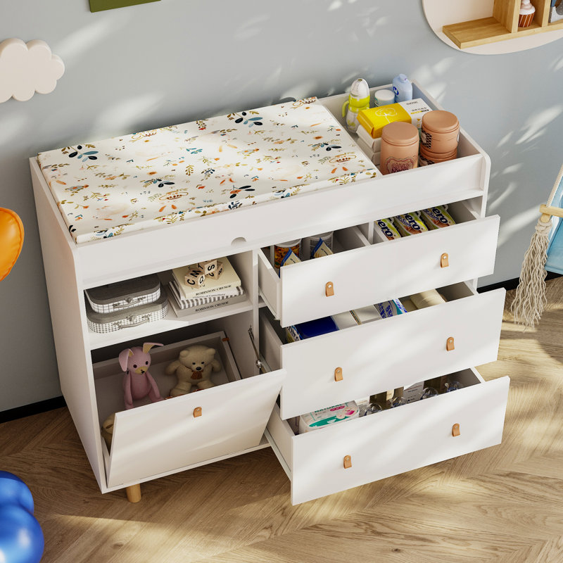 Commode à langer avec 4 tiroirs Stroman, Blanc