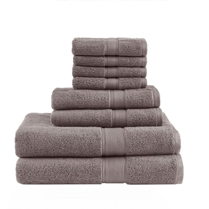 100% Cotton 8 Piece Antimicrobial Towel Set, Brown