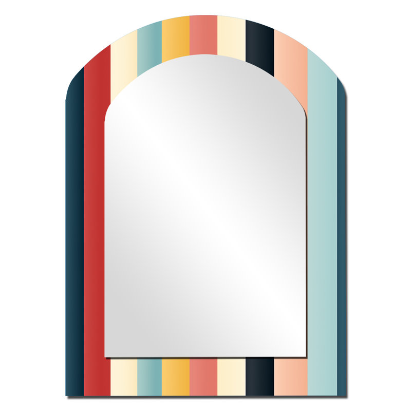 Motif rayé coloré nostalgie - grand miroir mural asymétrique rayé, miroir décoratif Mid-Century moderne, impression d'art en métal