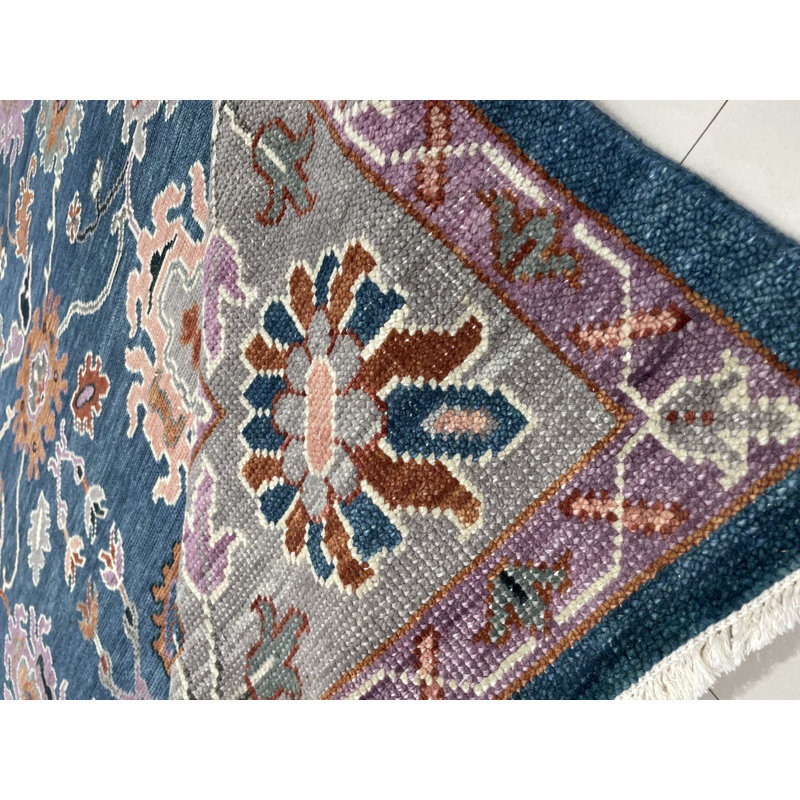 Blue Hand Knotted Wool Area Rug