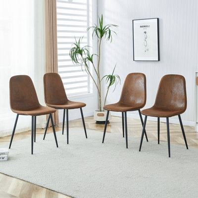 A Set Of 4 Modern Medieval Style Restaurant Cushioned Side Chairs, Equipped With Soft Cushions And Black Metal Legs, Suitable For Kitchens, Lounges, And Farmhouses
