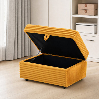 40" Oversized Corduroy Storage Ottoman, Upholstered Footstool with Hidden Storage, Plush Tufted Ottoman Bench for Living Room, Bedroom, Apartment and Office