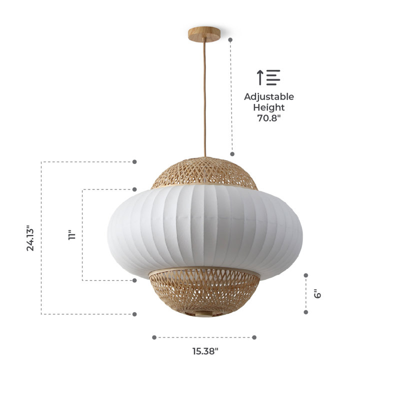 Luminaire suspendu à intensité variable en bambou et soie 4 lumières Hikari 