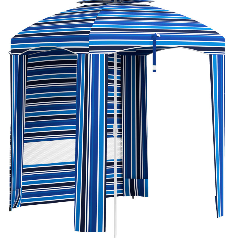 Parasol portatif d'extérieur portatif avec double-dessus, murs, évents, sacs de sable, sac de transport, rayure bleue, résistant au vent et au soleil à 5,8 pi de hauteur offrant un confort à l'ombre
