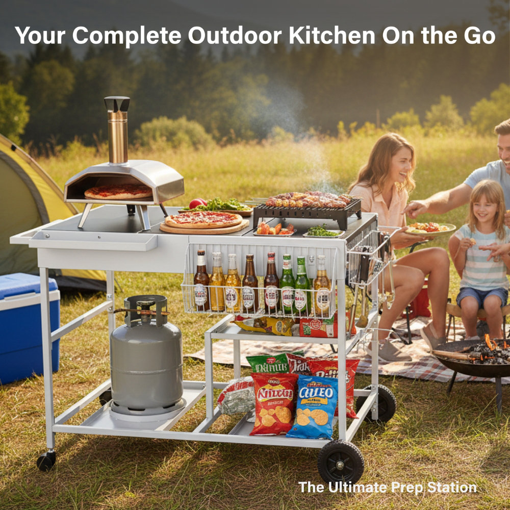 Silver Bbq Rack Winado 4-Wheel Silver BBQ Cart Stainless Steel Top With Seasoning Tray ...