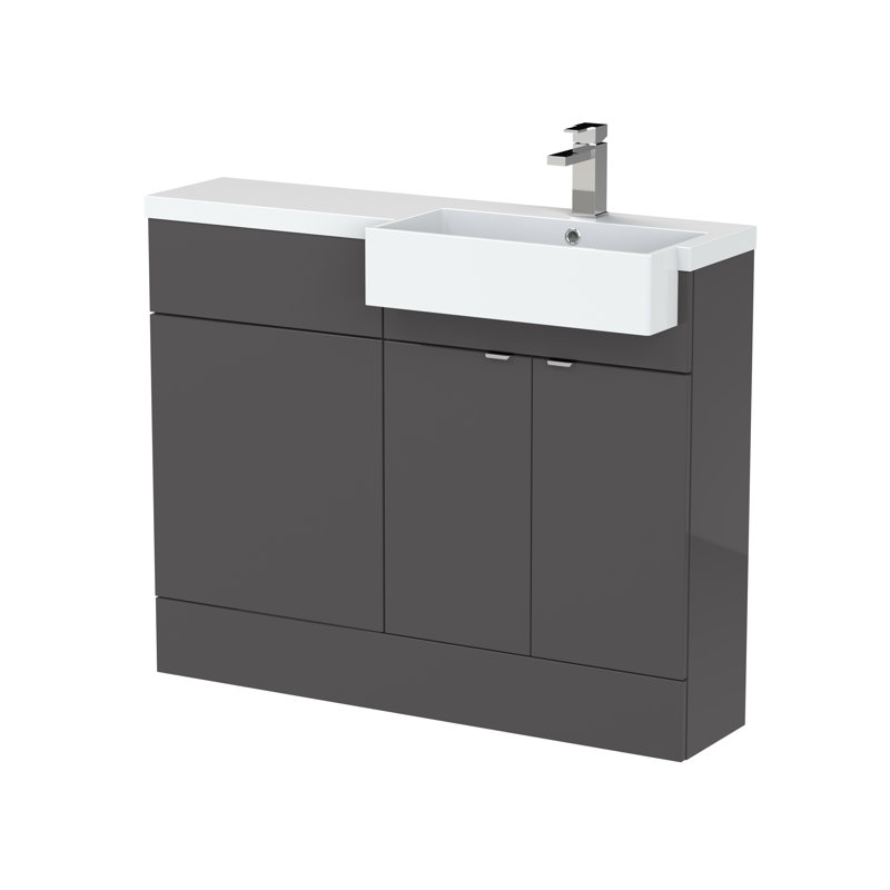 Fusion 1100mm Single Bathroom Vanity with Integrated Polymarble Basin, Gloss Grey