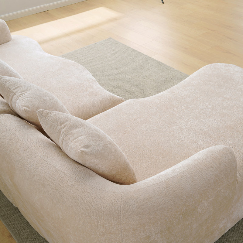 Canapé modulaire en L pleine compression avec méridienne courbée, canapé rembourré en chenille beige, haute densité, Beige