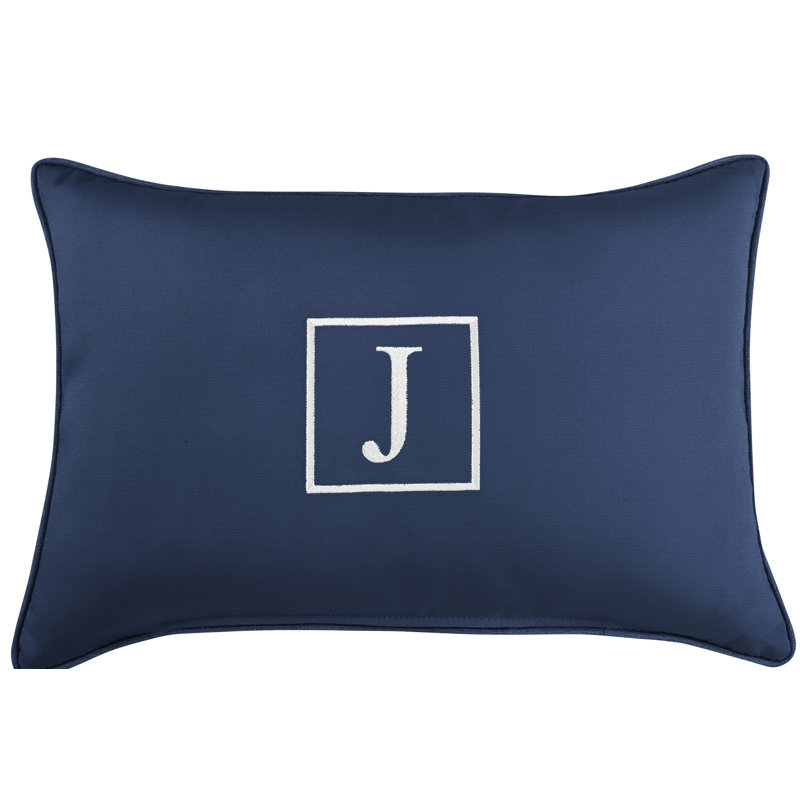 Kerrell Embroidered Sunbrella® Outdoor Throw Pillow, J, Canvas Navy Sunbrella® Canvas