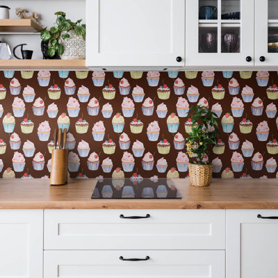 Self Adhesive Vinyl Splashback Wall Tiles Sticker Peel Stick set 9 pieces 30x30 cm Cartoon cupcakes
