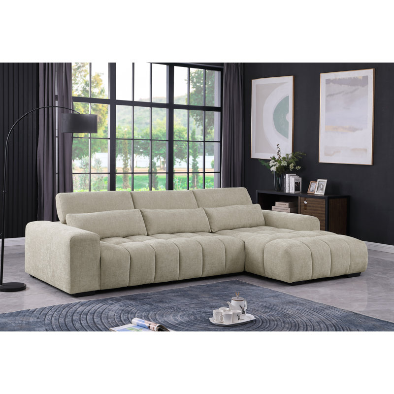Buchheit Sectional With Right Facing Chaise In Chenille Fabric, Beige