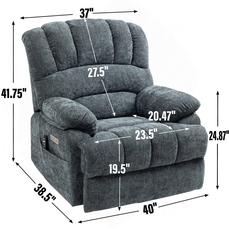 Fauteuil inclinable électrique en chenille de 23 po de large et à dossier haut avec massage par vibration 8 points et chauffage lombaire