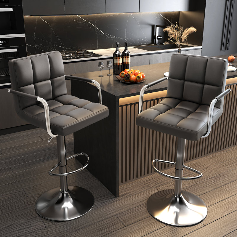 Tabouret de bar pivotant en velours et en polyuréthane pivotant Brychan, Velours gris clair