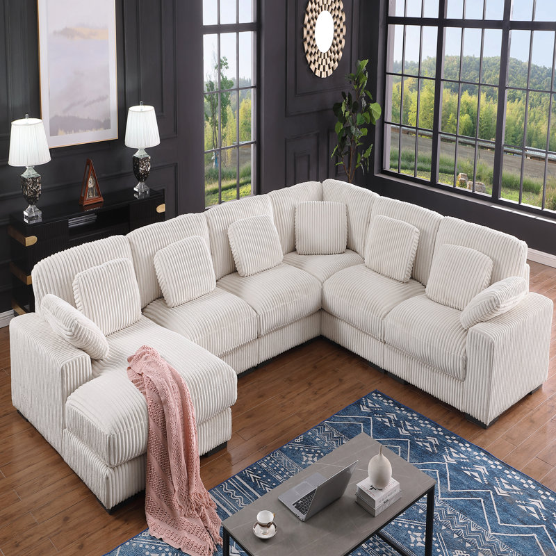 Canapé modulaire de 155,5 po en velours côtelé d'angle beige avec méridienne