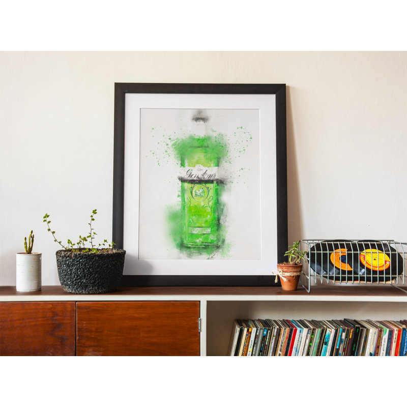 Gin Art - London Green Gin Bottle - Single Picture Frame Print
