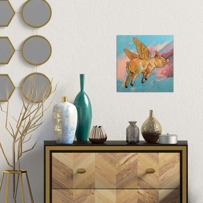 Flying Pig - Wrapped Canvas Painting, 66.04 cm H x 66.04 cm W x 3.175 cm D