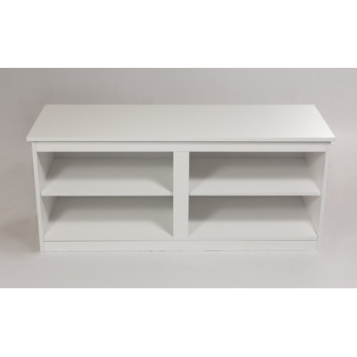 Meuble télé moderne pour téléviseurs jusqu'à 50 pouces, centre multimédia avec quatre tablettes ouvertes et système de gestion des câbles, blanc