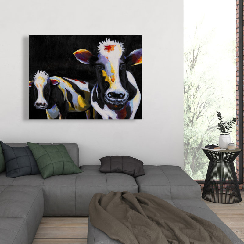 Two Funny Cows - Western Canvas Art for Home Decor