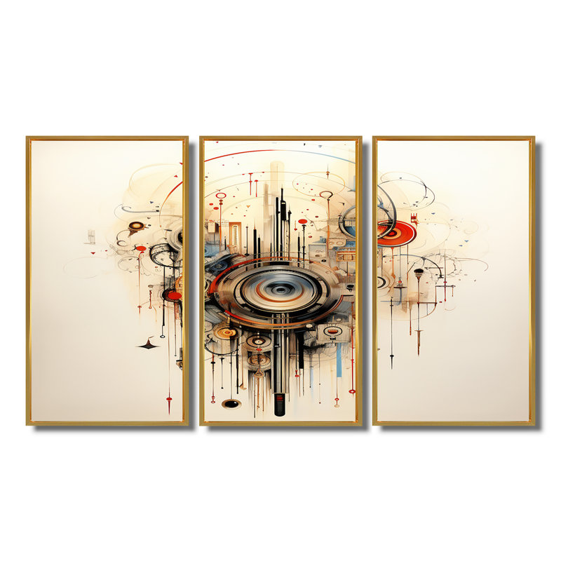 «Music Waves Retro Abstract Composition II», ensemble de reproductions d'art mural, Cadre flottant doré
