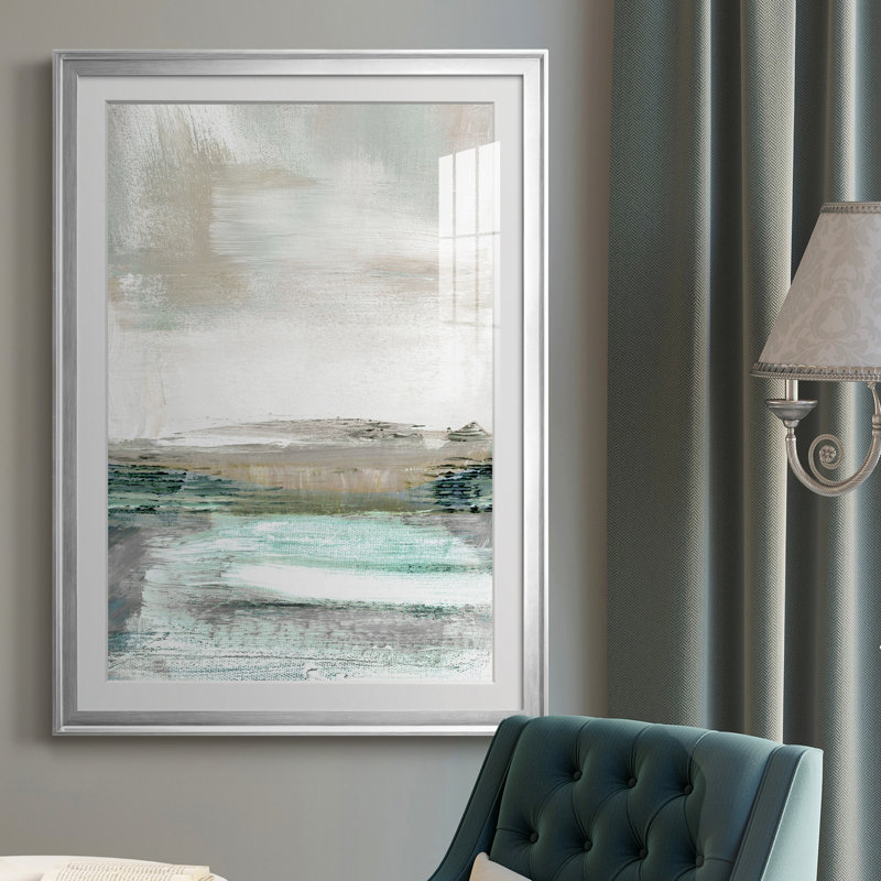 Bleu turquoise d'été I - Tableau encadré sous verre, grand format, pour salon, H 30,5 po x l 42,5 po x P 1,5 po, Argent
