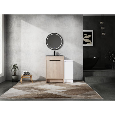 Meuble-lavabo autoportant en céramique noire avec rangement - 36 po, conception moderne, armoire à fermeture en douceur pratique