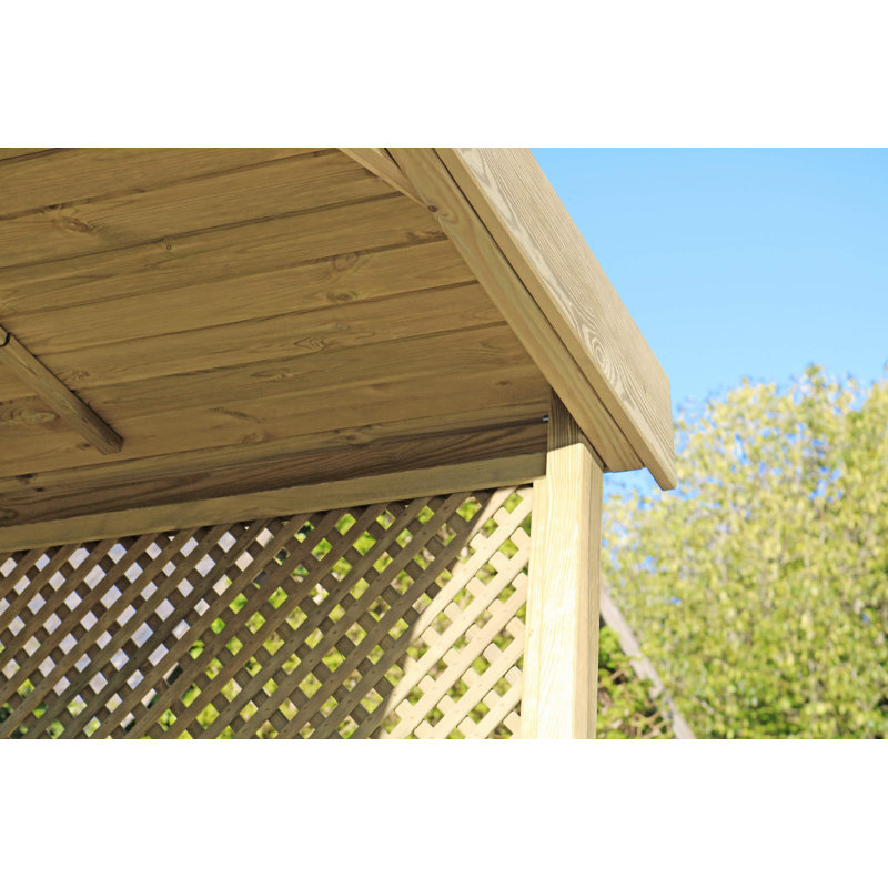 Breslyn 212cm W x 144cm D Solid Wood Arbour with Bench in Brown