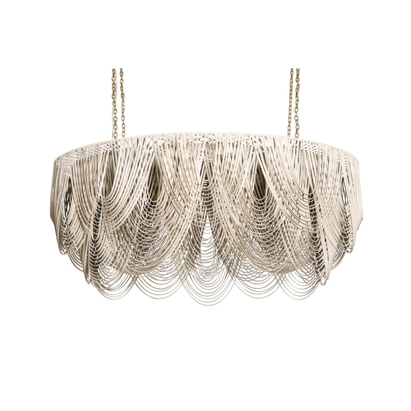 Medium Oval Leather Fringe Chandelier, 24'' H X 55'' W X 23'' D