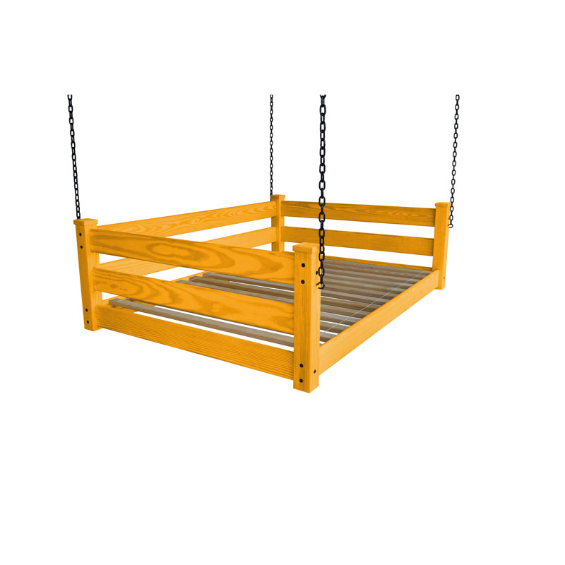 Lit de jour suspendu en bois massif Adrow, Teinté miel, Double