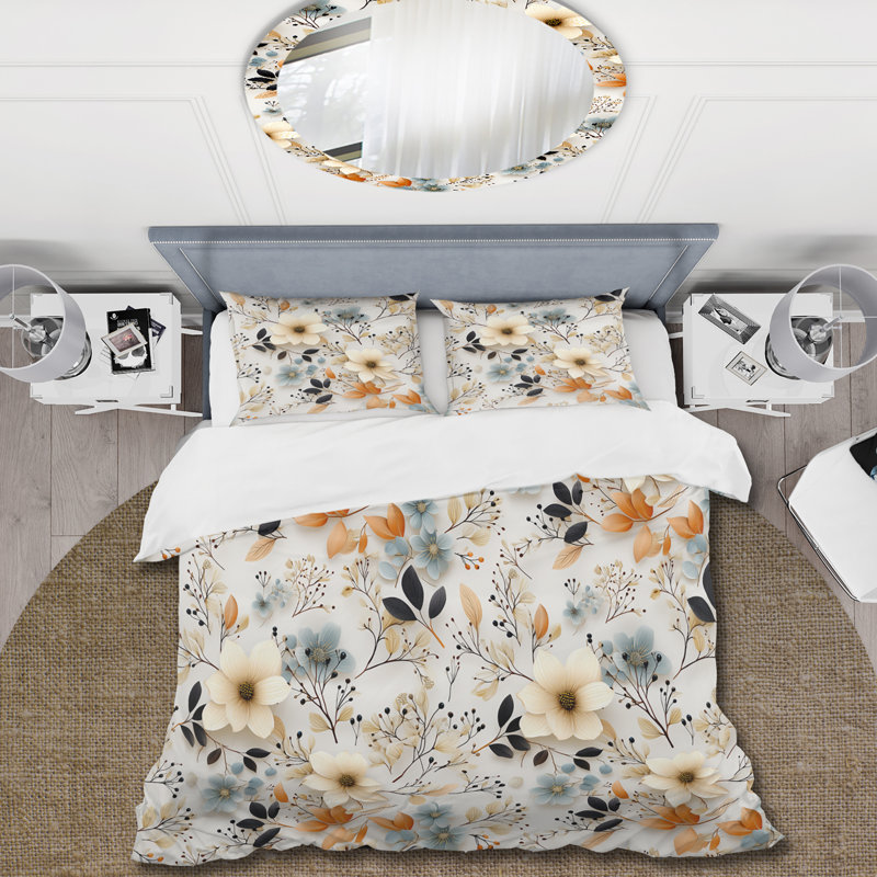 Ensemble de housse de couette Earthy Tones Botanical Flowers, Housse de couette pour très grand lit et 2 très