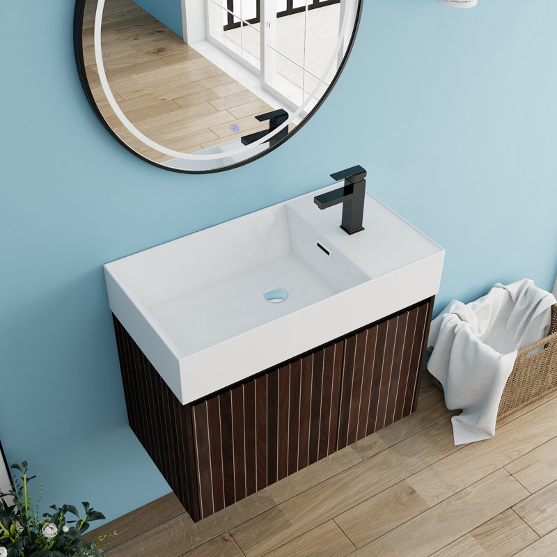 Kielder Single Bathroom Vanity Set with Resin Sink Top, Silver/Black Stripe, 30"