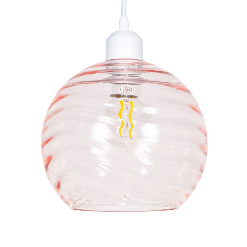 Modern Designer Circular Ribbed Glass Non Electric Pendant Lamp Shade, Pink