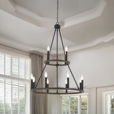 Finchley 12 - Light Living Room Steel Dimmable Candle Style Wagon Wheel Chandelier UL Certified