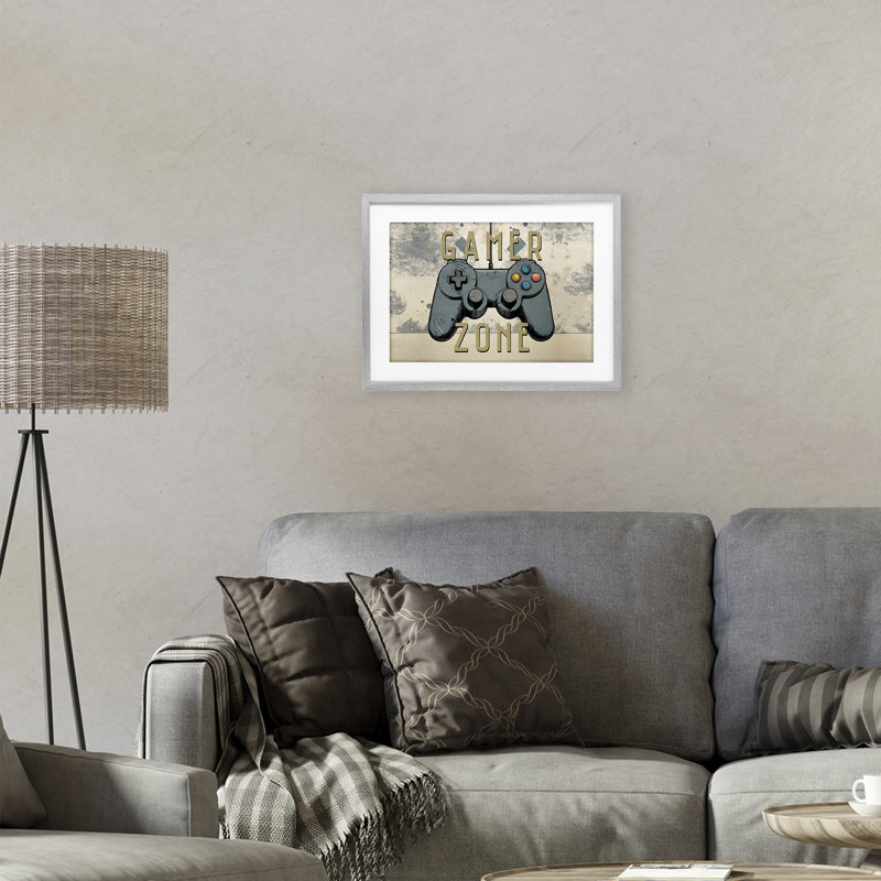 Zone de jeu avec impression abstraite encadrée sous verre, design par Kim Allen, Cadre de ferme gris, H 14 po x l 20 po