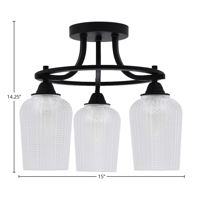 Paramount 3 Light Semi-Flush Shown In Matte Black Finish With 5" Textured Glass, Blanc