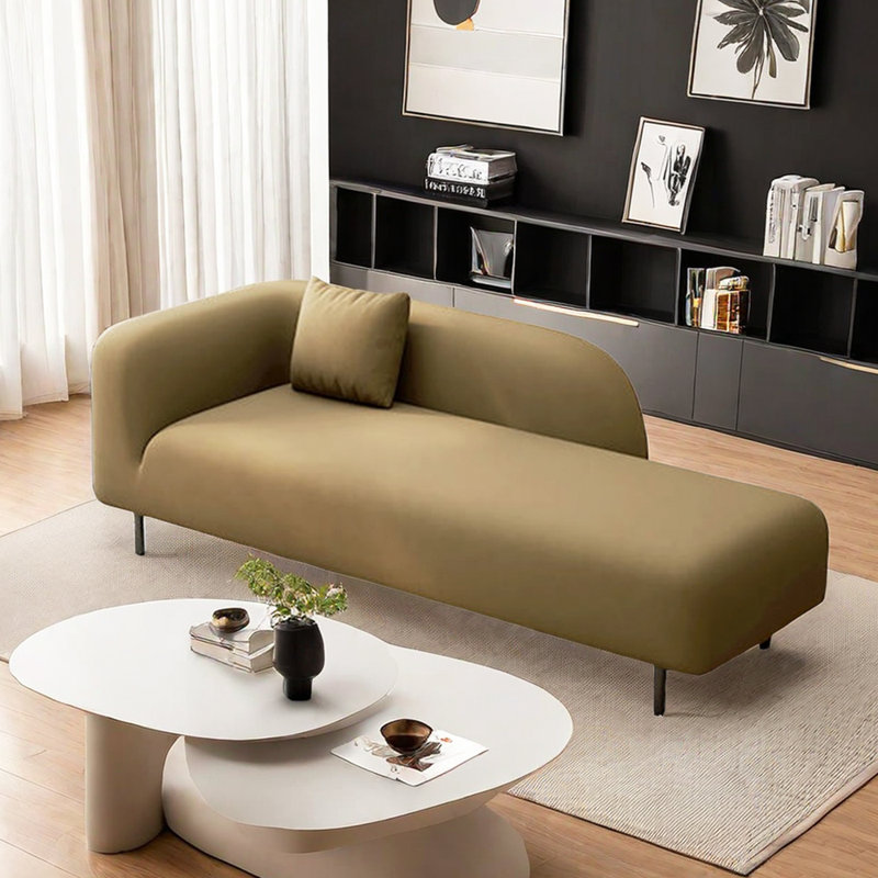 Chaise longue intérieure confortable: Chaise longue rembourrée avec cadre en bois massif, Kaki