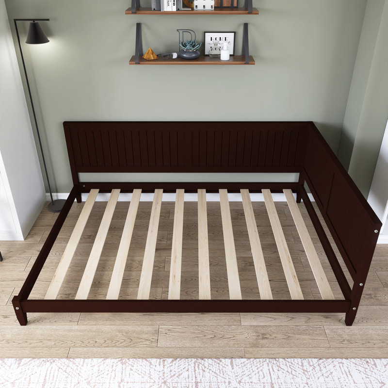 Lit plateforme en bois avec accoudoirs, Lit double, Espresso