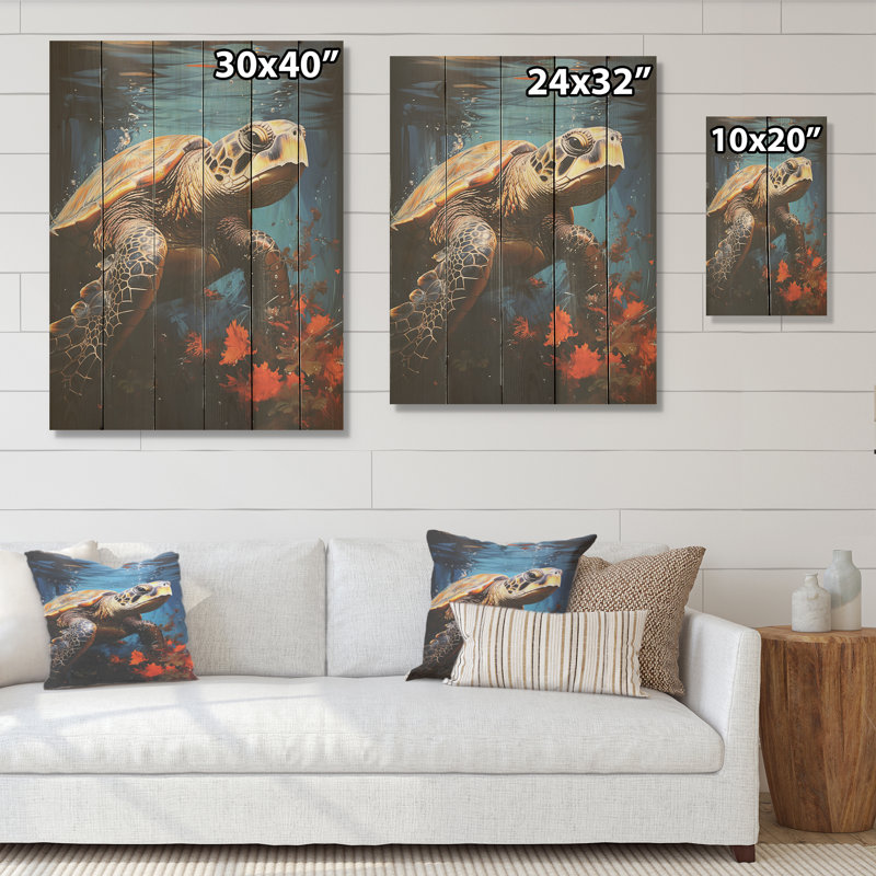 Urban Urban Explatic - Tortue, art mural sur bois de pin naturel, H 40 po x l 30 po