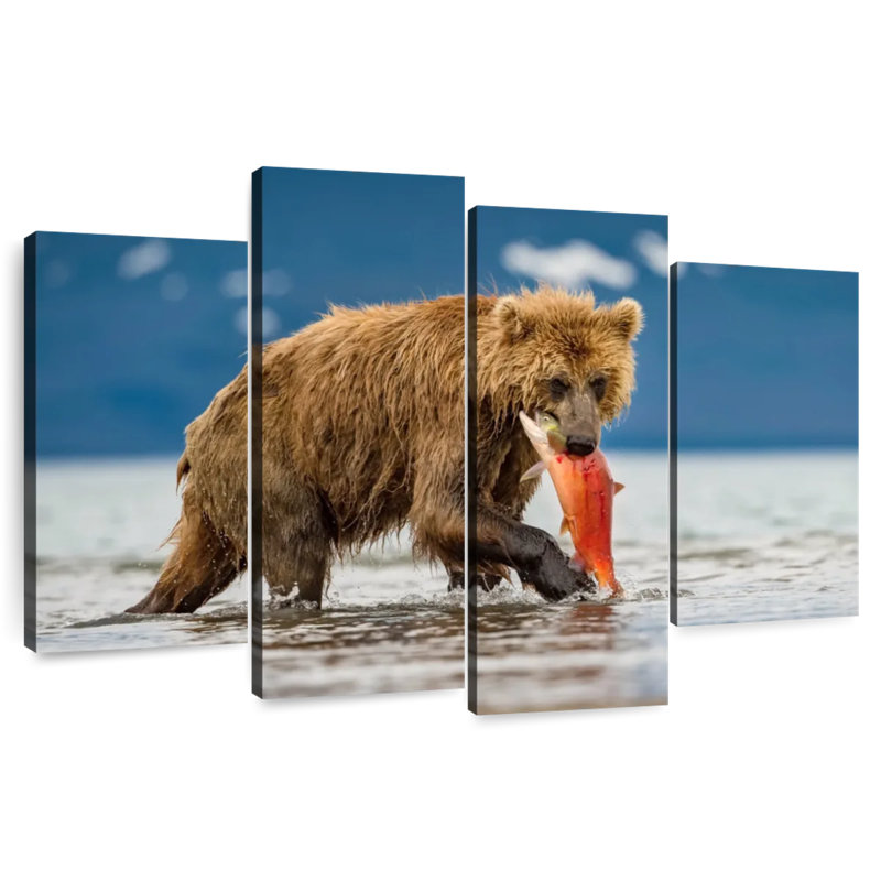 Brampt Grizzly Bear Eating Salmon, 22" H x 36" W