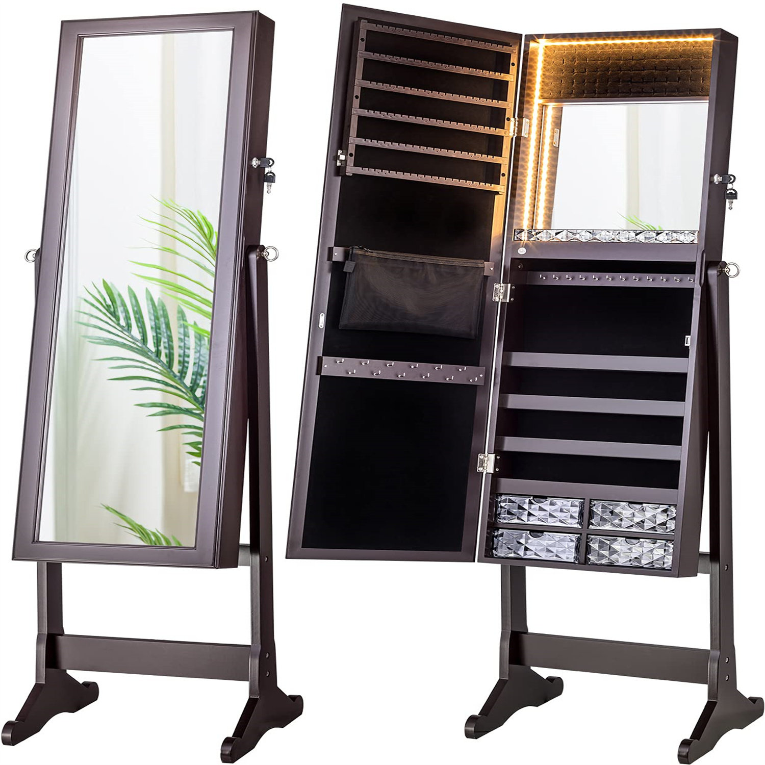 NIERBO Modern Jewelry Armoire With LED Lighting - Organize, Illuminate