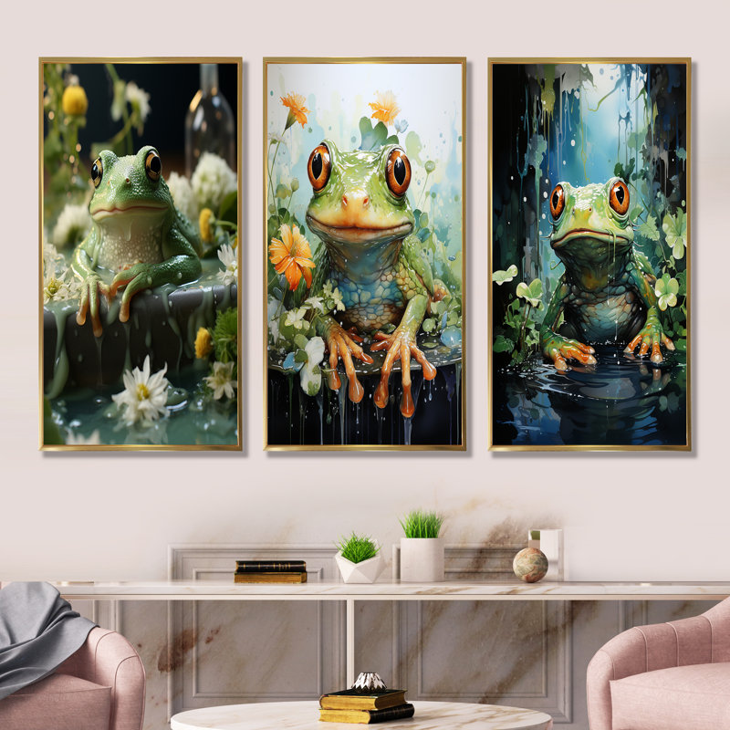 Froggy de salle de bain, Cadre flottant doré, H 28 po x l 36 po