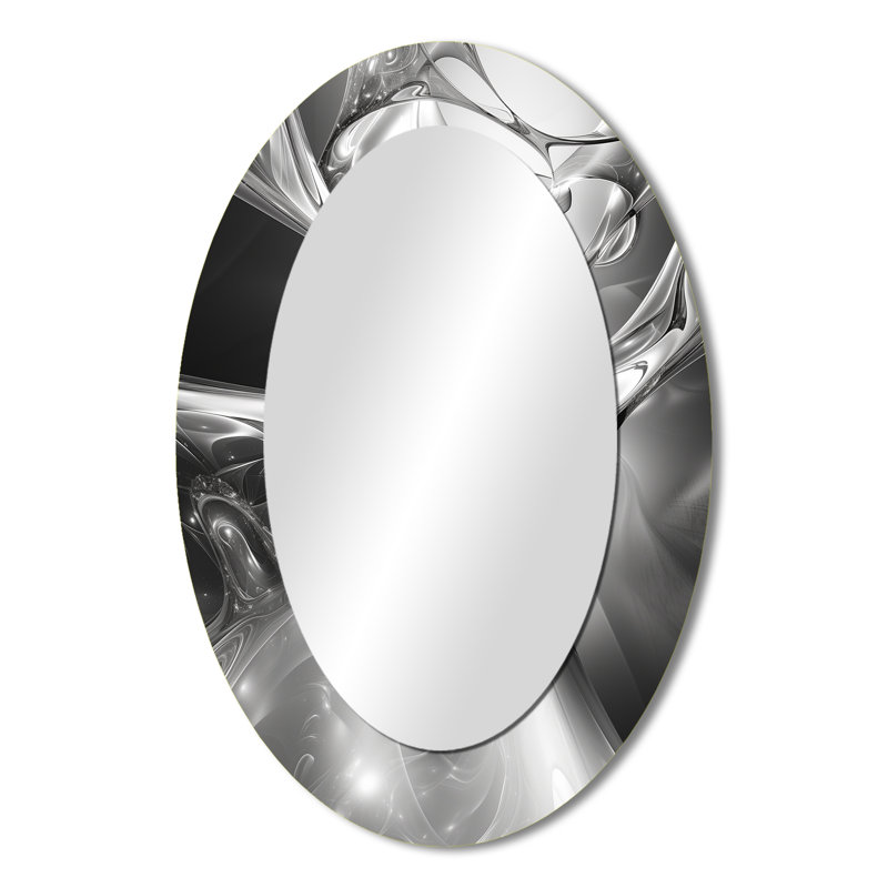 Grey Black Abstract Steel Serenade II - Large Oval Wall Mirror On Metal, 36" x 24"