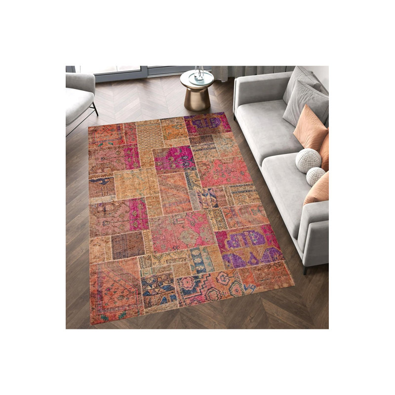 Tapis décoratif lavable à la machine Patchwork Look, Tapis de couloir 3 pi 3 po x 6 pi 7 po